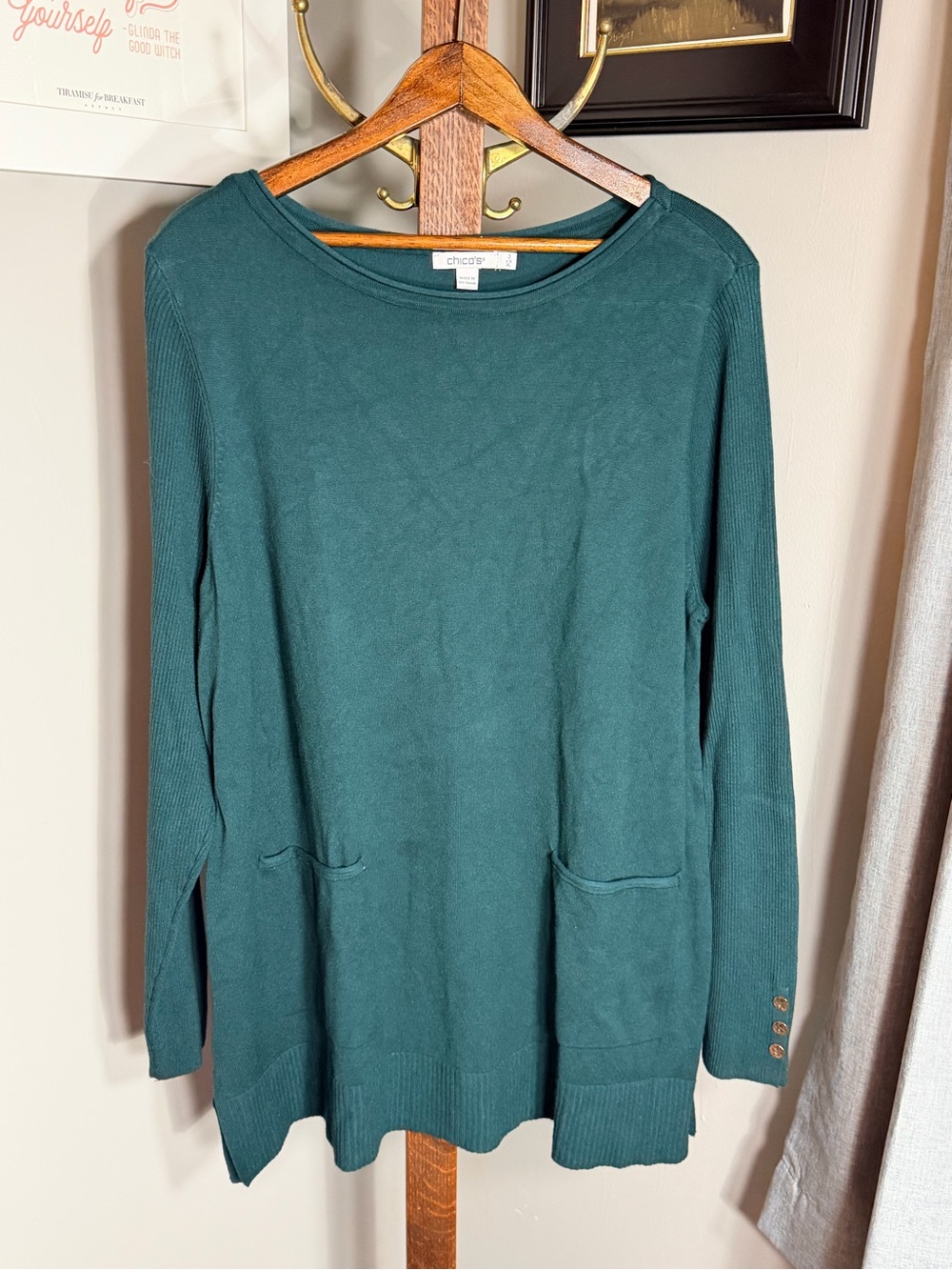 Chico's Deep Teal Long-Sleeve Pocket Tunic